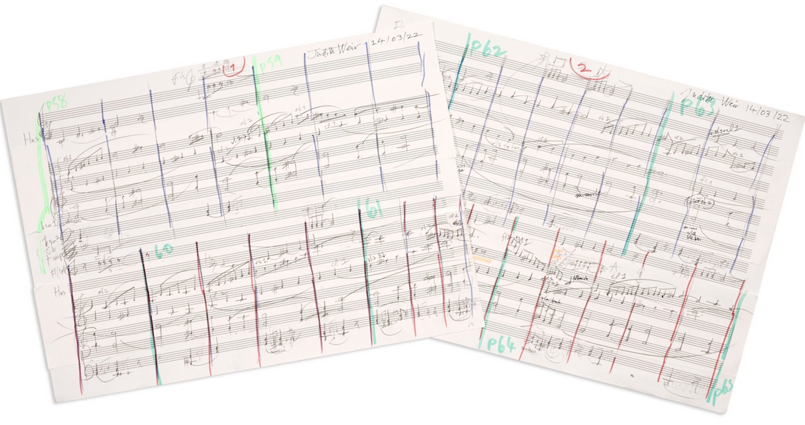 J. Weir. Autograph draft for &quot;New Every Morning&quot;, signed, 2020-2021