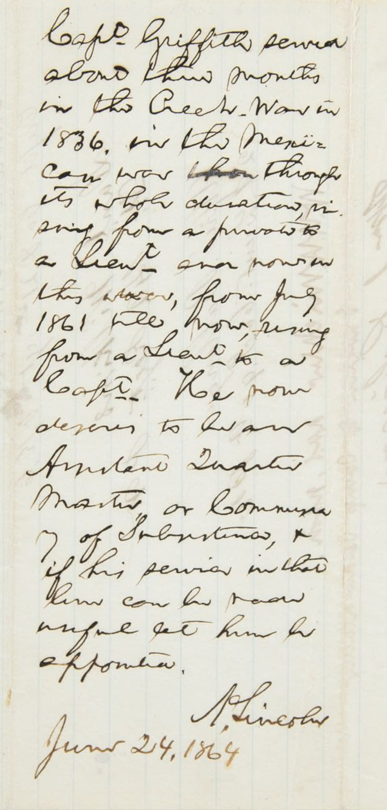 Abraham Lincoln Autograph Endorsement Signed as President Promoting a Wounded Captain