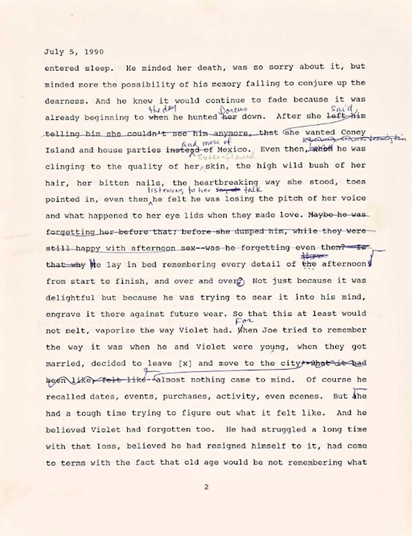 Typed manuscript page of Jazz with handwritten edits
