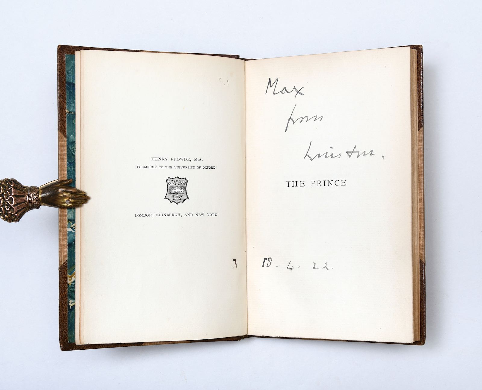 Presentation copy of Machiavelli’s The Prince inscribed to Lord Beaverbrook