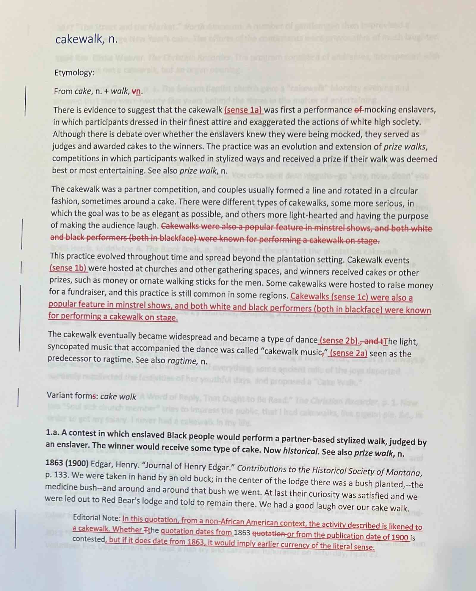 Henry Louis Gates Jr., ed. The Oxford Dictionary of African American English. Oxford: Oxford Univ. Press, projected for 2025. Draft entries, with track changes, for Aunt Hagar’s children and cakewalk.