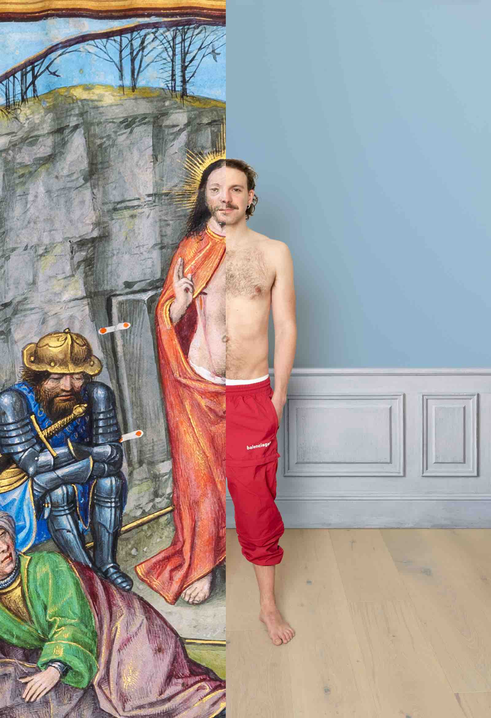 The Spitzer Hours. Illuminated by the Master of the David Scenes in the Grimani Breviary, the Master of the Prayerbooks of around 1500, the Master of Add. 15677 and a hand from the circle of the Master of James IV of Scotland. Flanders,Bruges, c. 1520. Montage with Balenciaga.