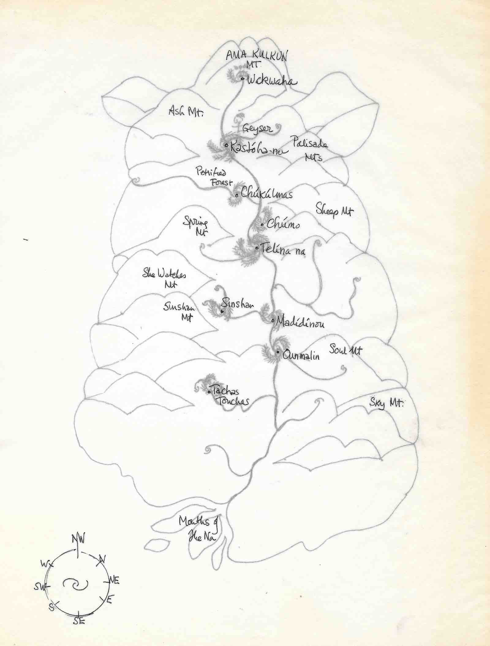 Talismanic map of the Valley, with place names, 1985. Ink on paper.