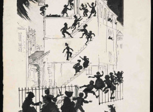 Arthur Rackham's annotated design for Tales of Mystery and Imagination, title page, 1935. Ink and pencil on paper.