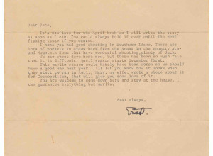 Typed signed letter to his friend, screenwriter for The Sun Also Rises and The Old Man and the Sea and novelist, Peter Viertel
