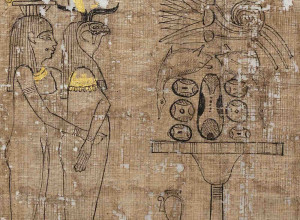 Illustrated Book of the Dead (detail), 305–30 B.C.E. Papyrus, ink, gold, and paper.