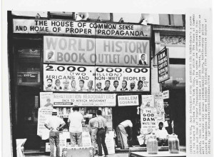 The March 19 auction includes this exterior wire photograph view of Lewis Michaux's African National Memorial Bookstore, a Harlem institution from 1932 to 1974 (New York, July 23, 1964)