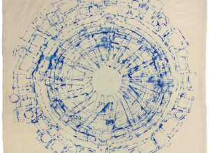 Arlene Shechet, Dharmajika Near and Far, 1997, stencilled pigmented linen pulp on translucent abaca base sheet. Collaborator: Paul Wong