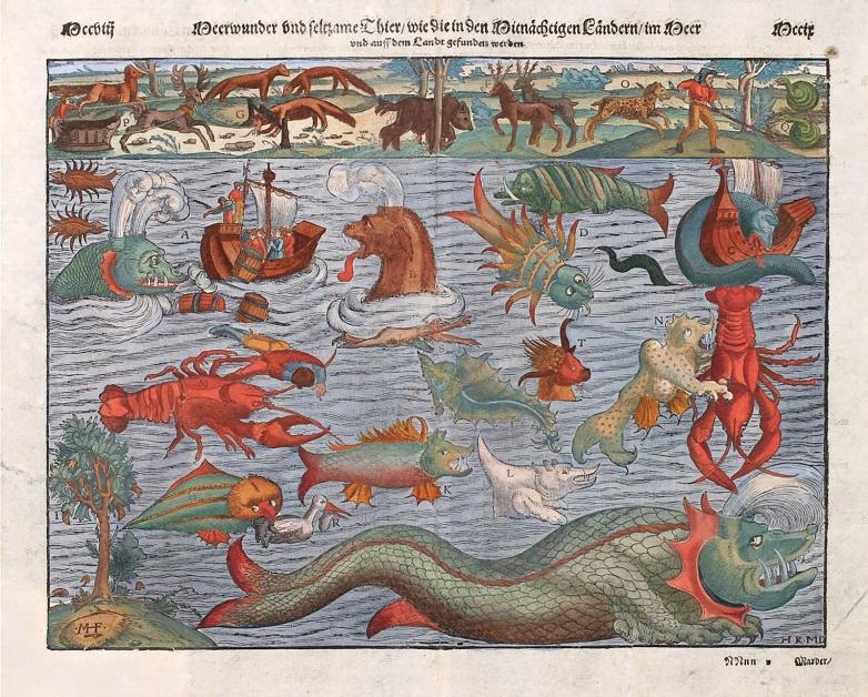 Swedish Cartographer Olaus Magnus' Map of Sea Monsters