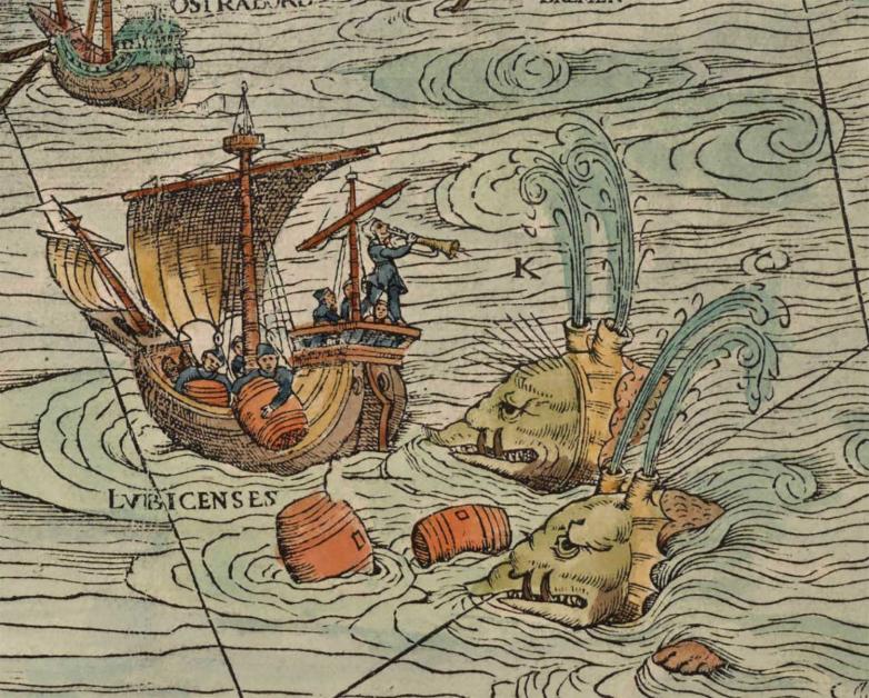 Swedish Cartographer Olaus Magnus' Map of Sea Monsters