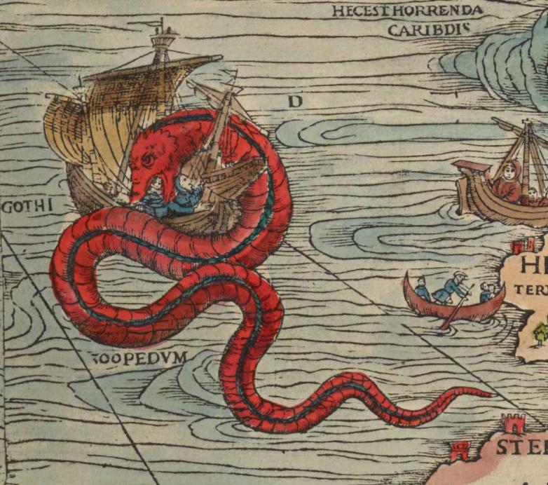 Swedish Cartographer Olaus Magnus' Map of Sea Monsters