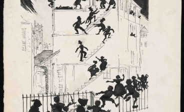 Arthur Rackham's annotated design for Tales of Mystery and Imagination, title page, 1935. Ink and pencil on paper.