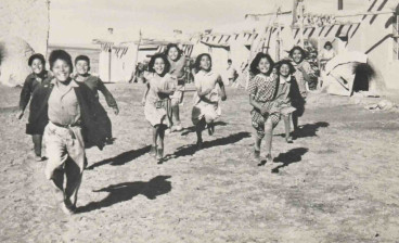 Children running at Santa Ana Pueblo, one of the high-resolution images provided at the request of the Pueblo of Santa Ana, one of the tribal nations who partnered with the library as part of the Mellon-funded planning grant.