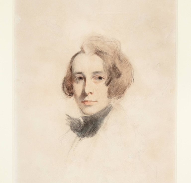 Unseen chalk and pastel sketch of Dickens at the time he lived at Doughty St, believed to be a sketch for the lost third portrait by Samuel Laurence