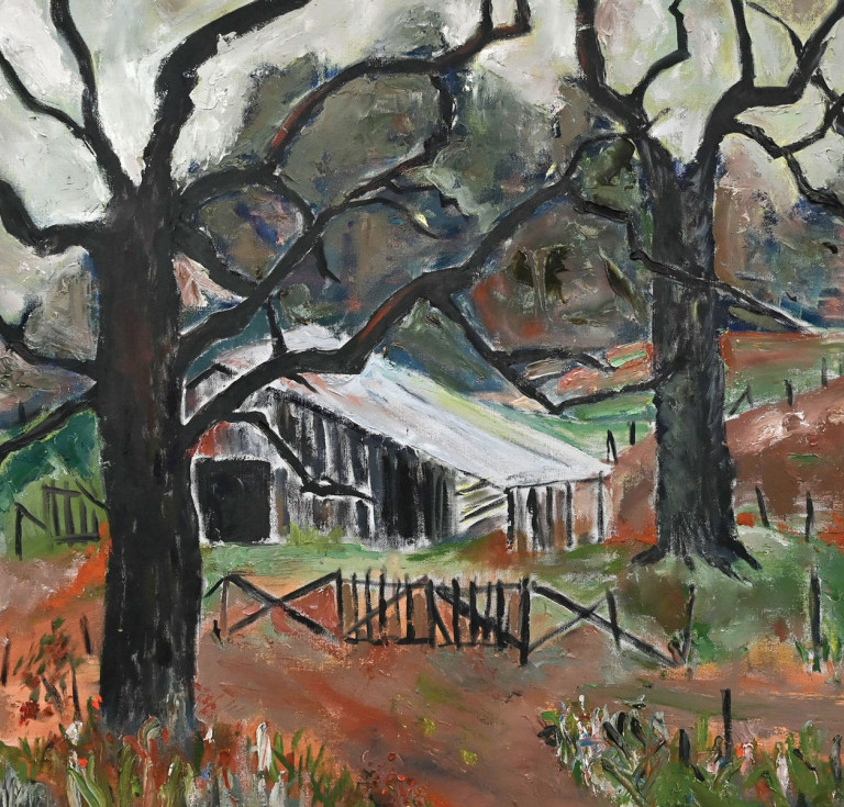 Flannery O’Connor’s painting of a barn at Andalusia