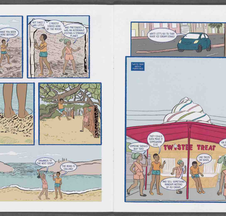 Carla Rodríguez and Rosa Colón Guerra, Goodbye, For Now San Juan (Soda Pop Comics, 2016)                           Images for press        Carla Rodríguez (b. 1983), writer Rosa Colón Guerra (b. 1977), illustrator Goodbye, For Now San Juan: Soda Pop Comics, 2016   Turn on screen reader support      To enable screen reader support, press ⌘+Option+Z To learn about keyboard shortcuts, press ⌘slash